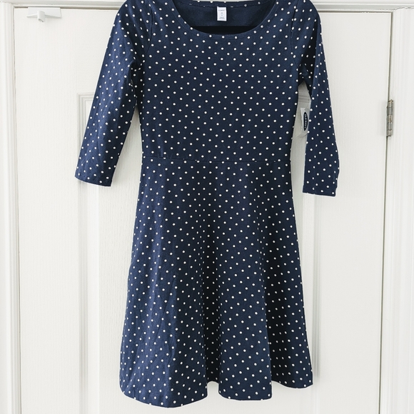 New with tag: super cute Old Navy dress. navy blue and white polka dots - Picture 4 of 5